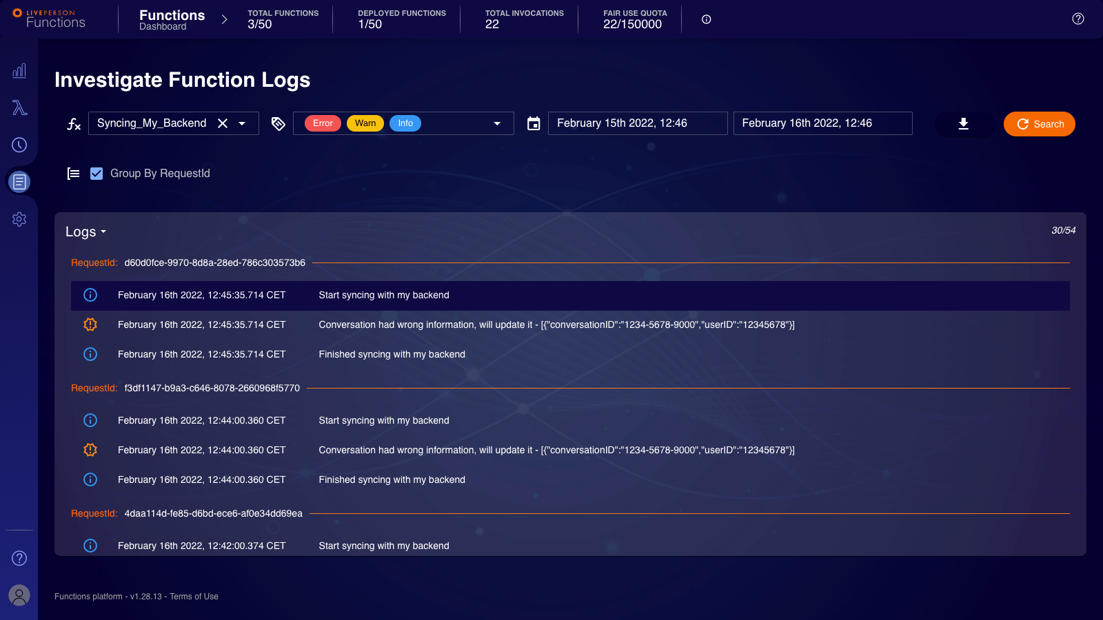 Functions: Logs Grouped