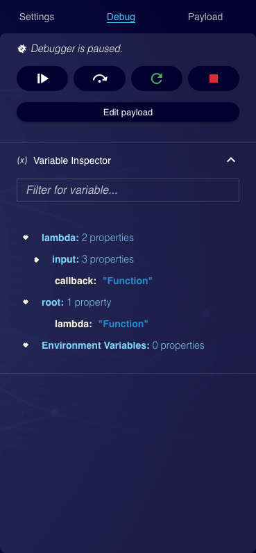 Functions: debugger sideview