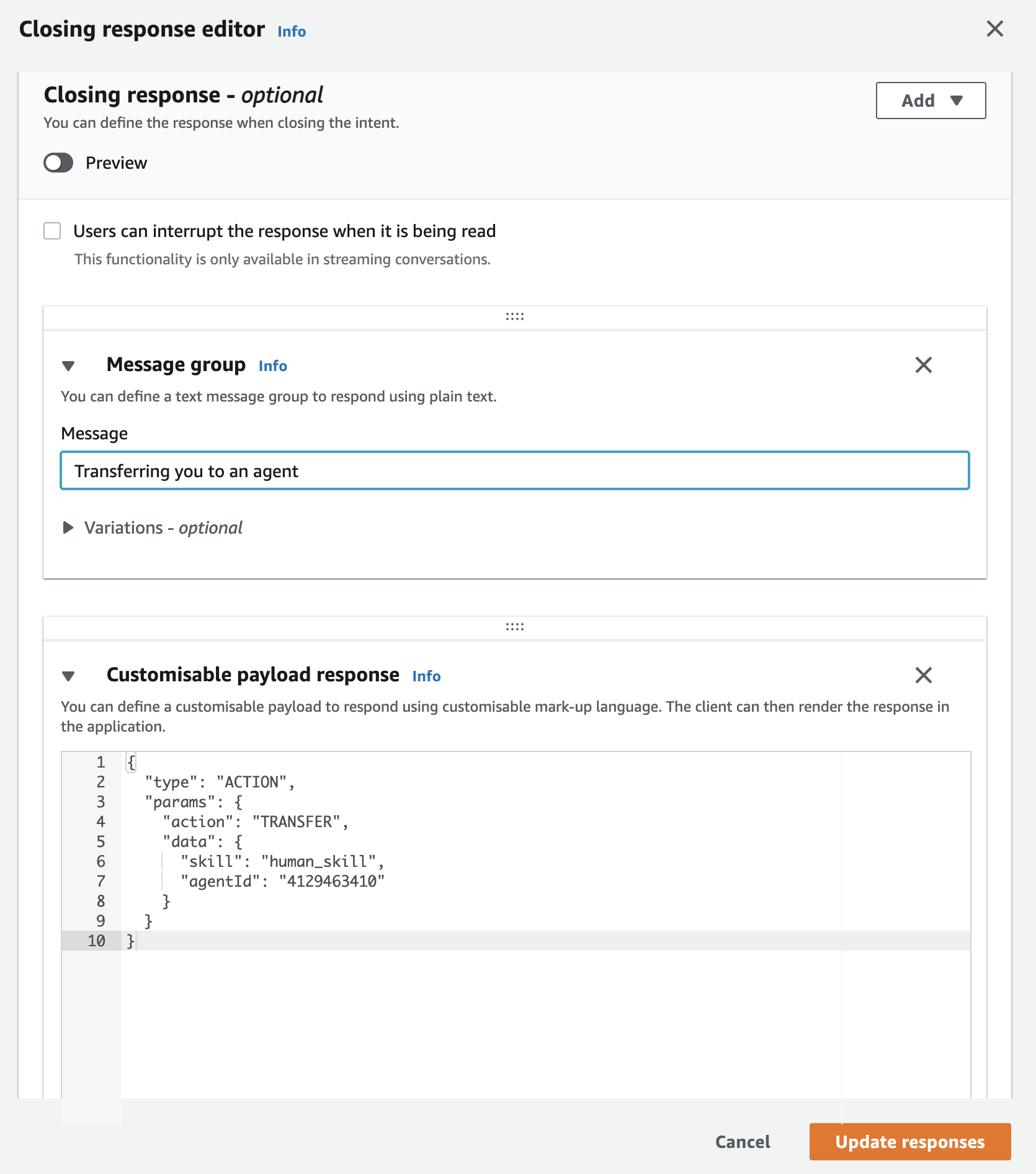 Transfer to an agent example