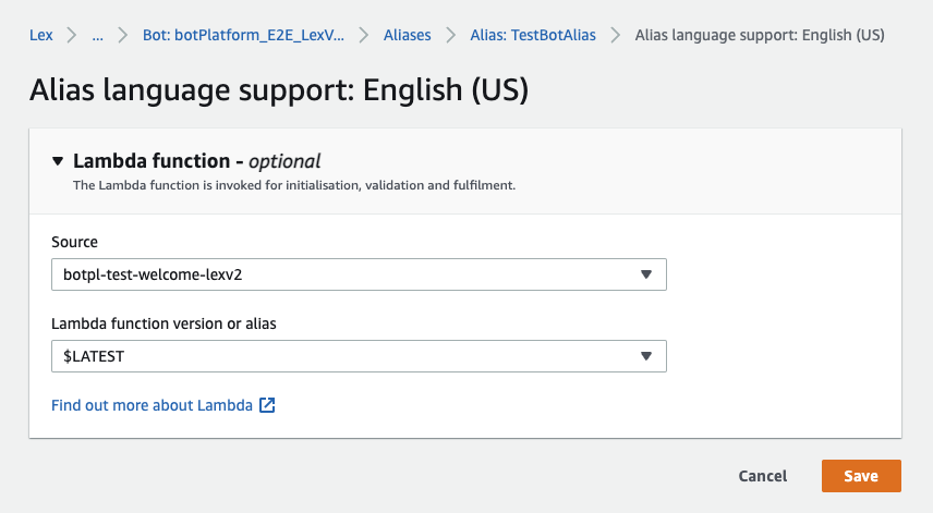 assign lambda to bot alias