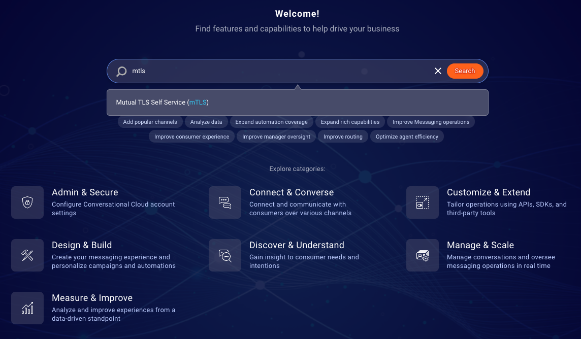 Search for mTLS Self Service in the Management Console